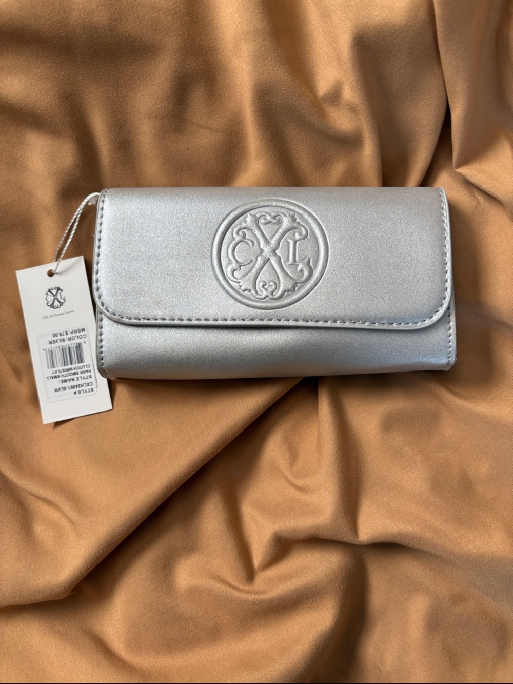 Embroidered Logo Silver Women's Wallet Clutch